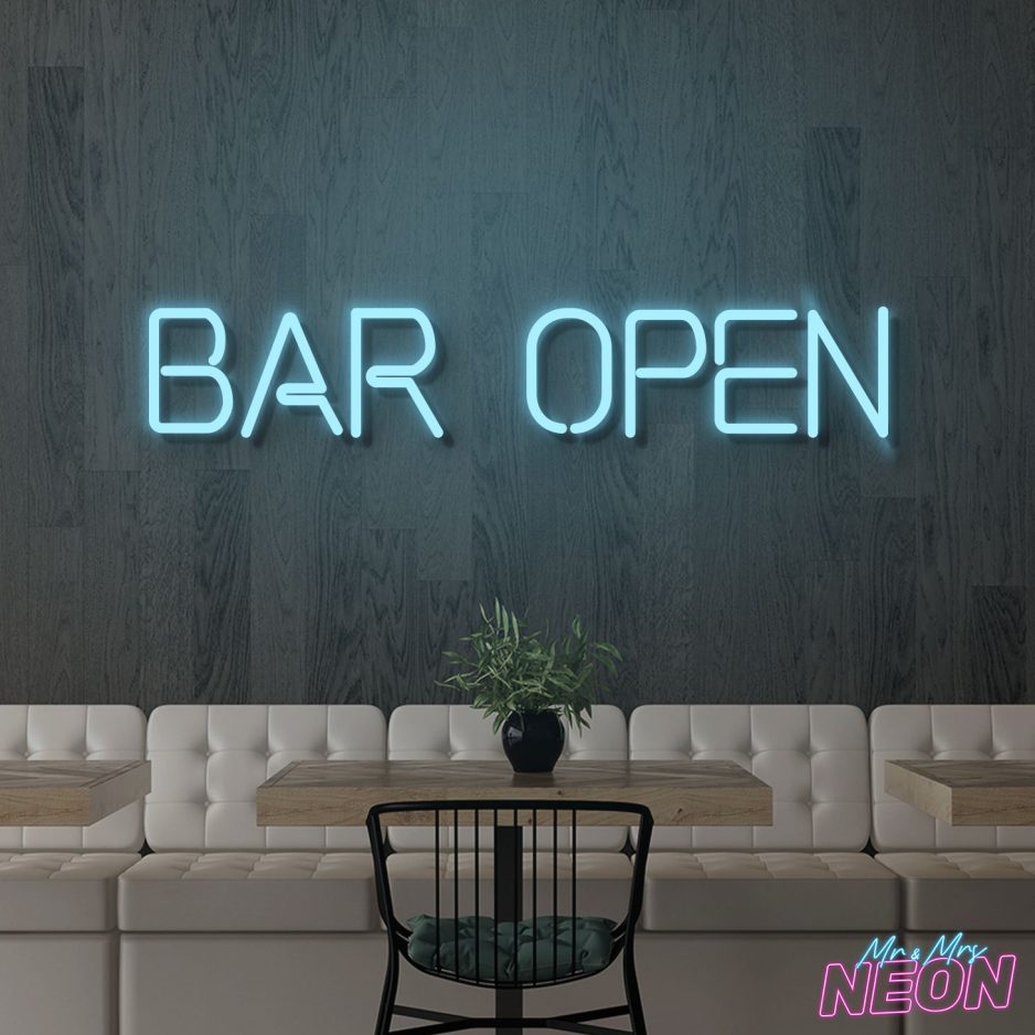 Bar Open Neon Light Sign Ice Blue