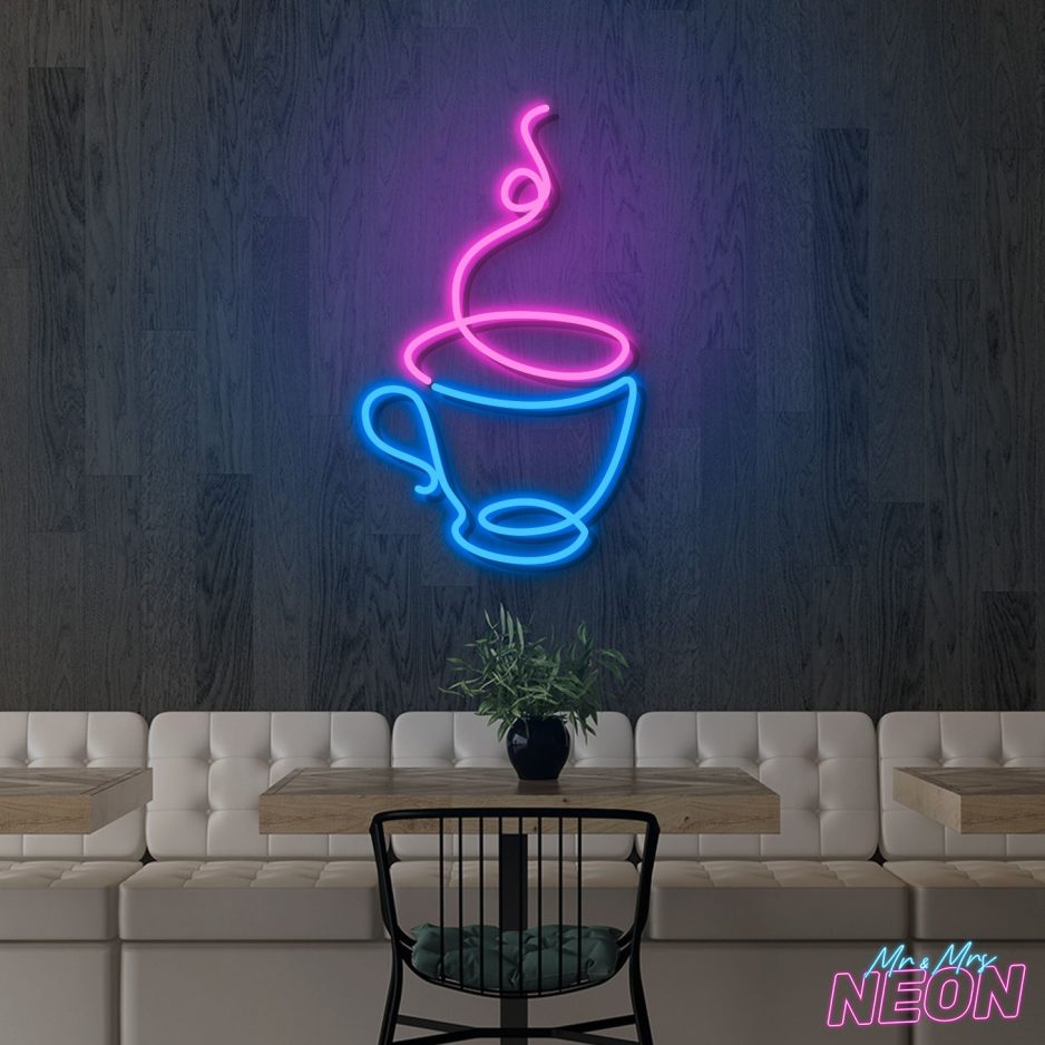 Coffee Cup Neon Sign Deep & Blue Pink