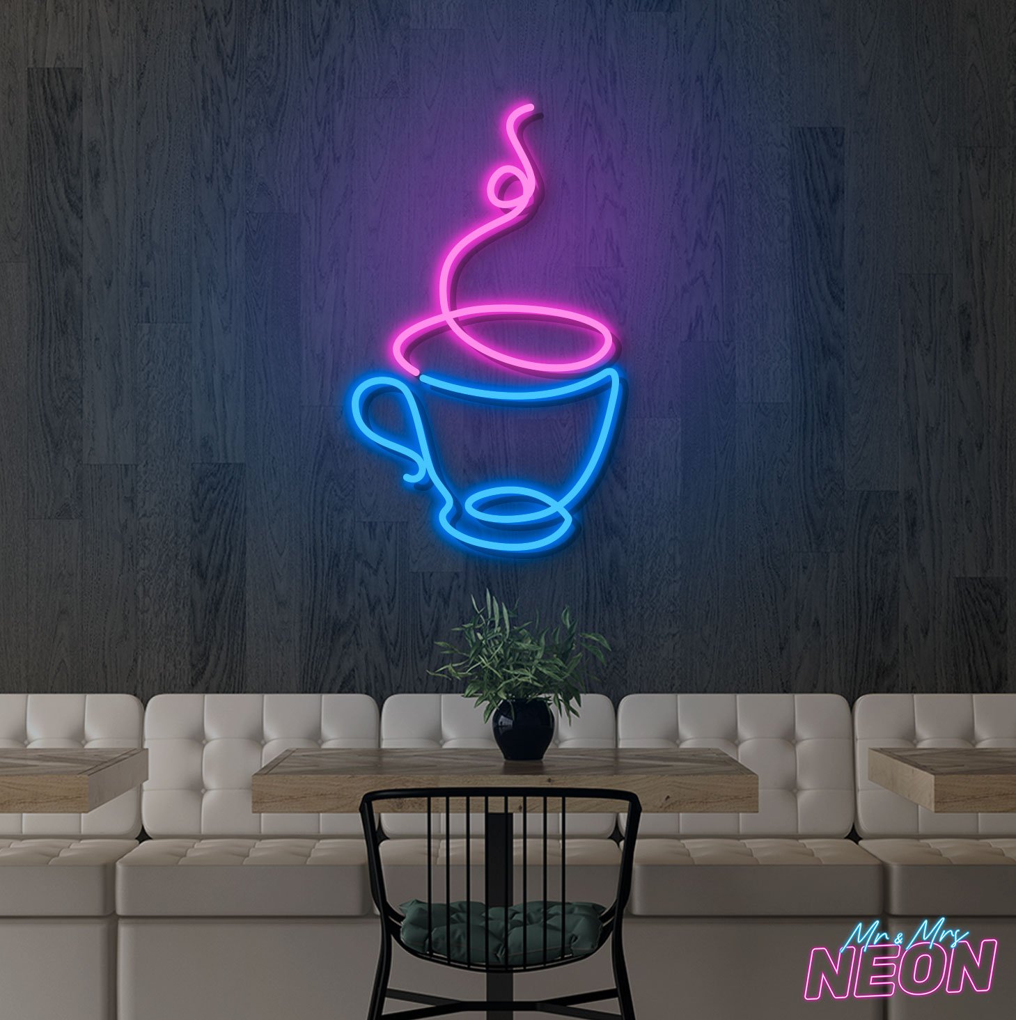 Coffee Cup Neon Sign Deep Blue Pink Coffee Cup Neon Sign