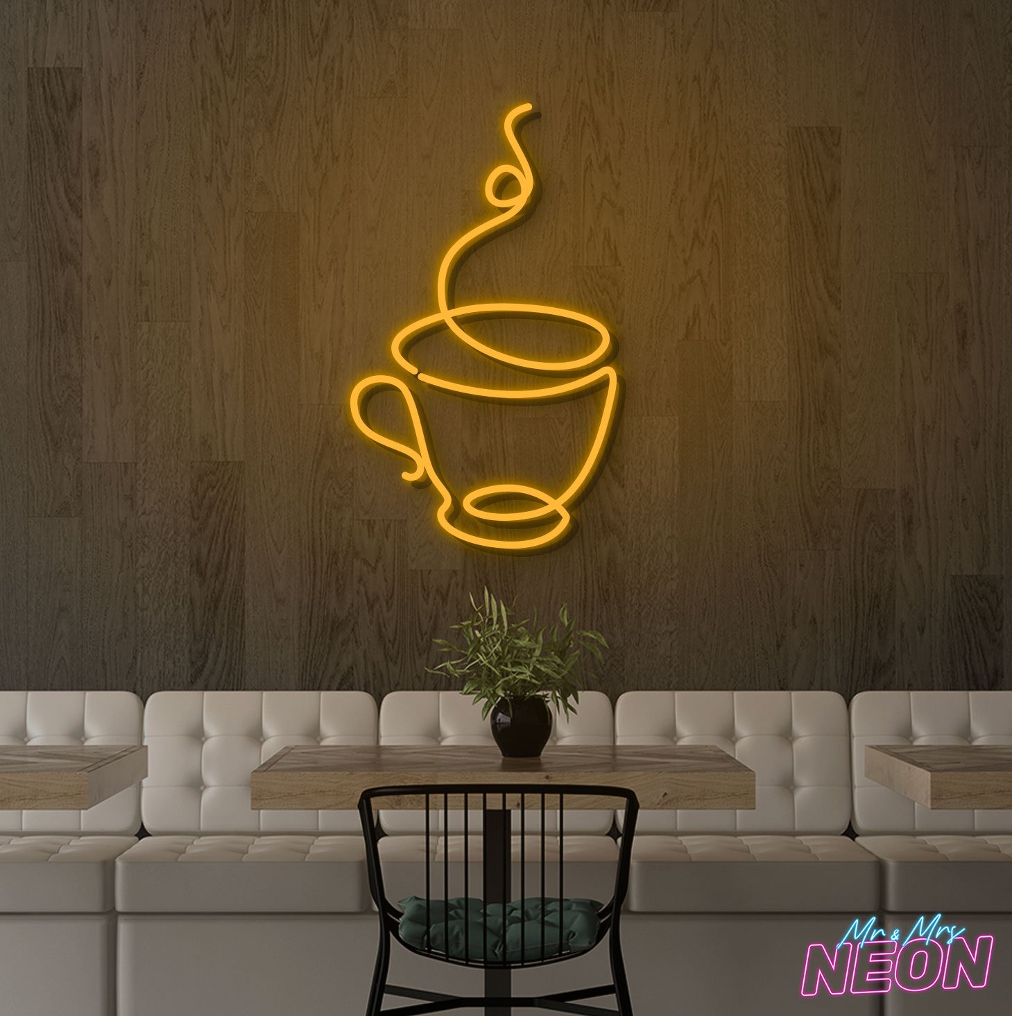 Coffee Cup Neon Sign Golden Yellow Coffee Cup Neon Sign - Image 5