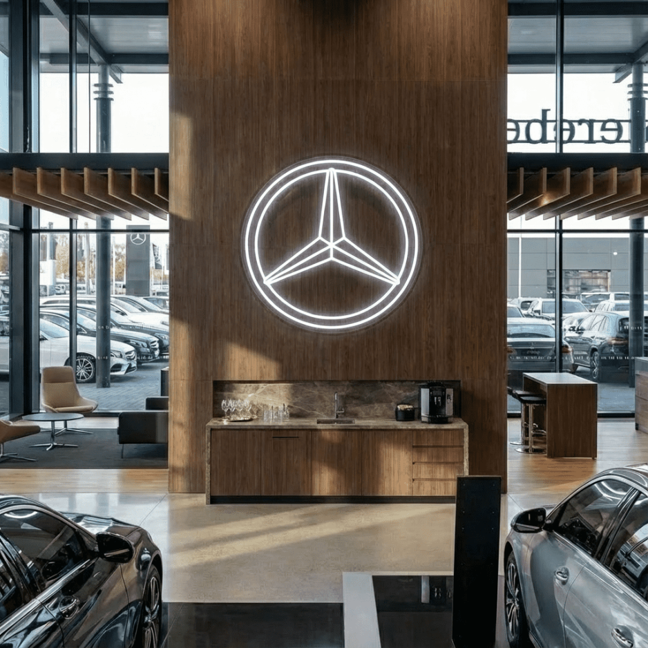 Mercedes Benz Logo Neon Sign White